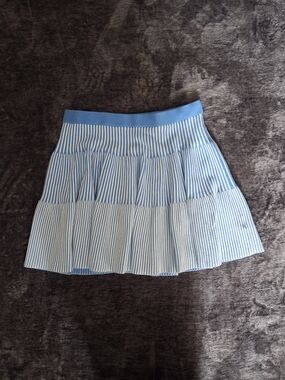 NWT Free Assembly Blue White Striped Tiered Pull-On Skirt Women L (12-14)
